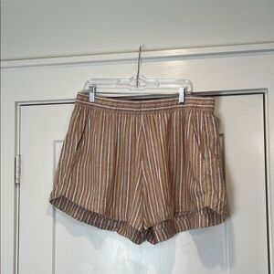 Patagonia Striped island hemp women’s baggies Brown orange, and green size XL.